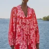 Farm Rio Flora Tapestry Red Long Sleeve Mini Dress Online