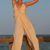 Pitusa Goddess Ruched Jumpsuit Melon Hot
