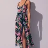 Charo Ruiz Iraso Long Dress Black Botanical Clearance