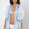 Juliet Dunn Paisley Block Print Shirt Periwinkle Best