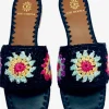 De Siena Palm Raffia Sandals Black Clearance