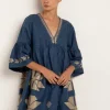 Greek Archaic Kori Windmill Mini Dress Indigo Clearance