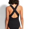 Seafolly Active Cross Back Swimsuit Black Outlet