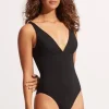 Seafolly Active V Neck Swimsuit Black Outlet