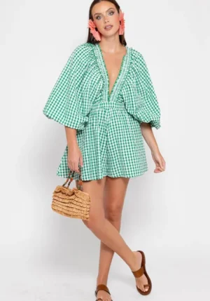 Sundress Alicia Jumpsuit Gingham Green Hot