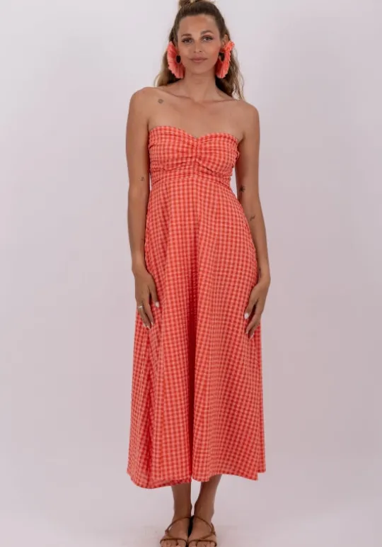 Sundress Amelie Dress Coral Gingham CoralGingham Discount