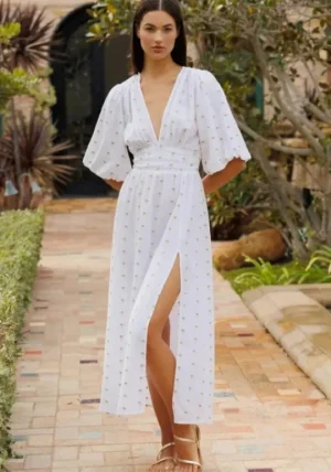 Sundress Aurelie Dress Gold Palm Trees White/Gold Fashion