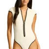 Seafolly Beach Bound Zip Front Swimsuit Ecru Clearance