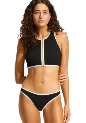 Seafolly Beach Bound Zip Front Tank Bikini White/Black Clearance