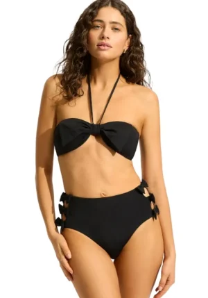 Seafolly Beau Bandeau High Waisted Bikini Black New