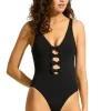 Seafolly Beau Front Swimsuit Black Sale