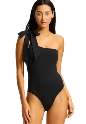 Seafolly Beau One Shoulder Swimsuit Black Discount