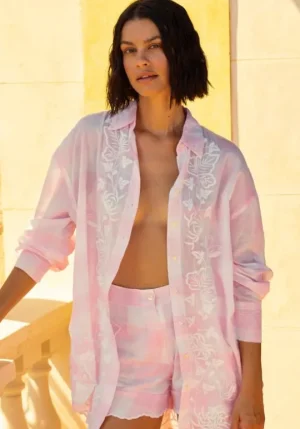 Juliet Dunn Butterfly Embroidery Shirt Pink Discount
