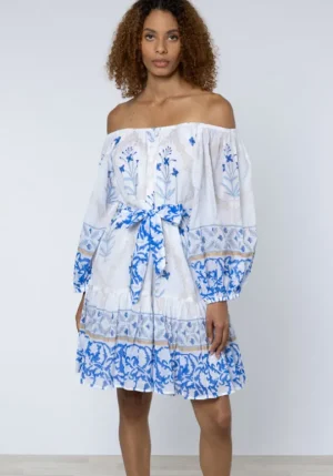 Juliet Dunn Cage Block Boho Dress Blue Cage Block Blue New