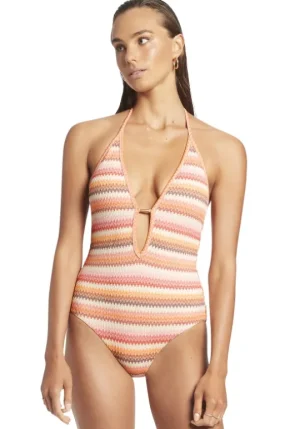 JETS Swimwear Capri Stripe V Neck Swimsuit Discount
