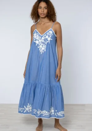 Juliet Dunn Chambray V Neck Dress Denim Best