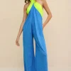 Pitusa Colour Block Jumpsuit Blue Fashion