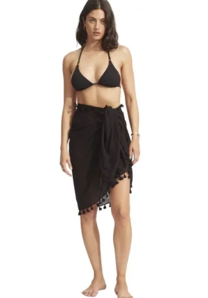Seafolly Cotton Gauze Sarong Black Outlet