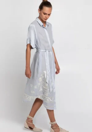 Greek Archaic Kori Crete Button Down Midi Dress Grey Discount
