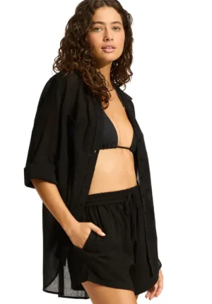 Seafolly Crinkle Beach Shorts Black Outlet