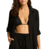 Seafolly Crinkle Beach Shorts Black Outlet