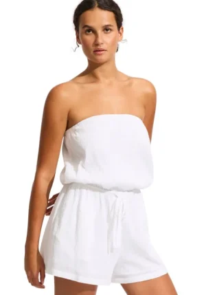 Seafolly Crinkle Playsuit White Clearance