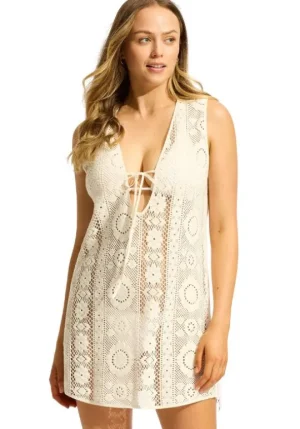 Seafolly Crochet Mini Dress Cream Crochet Hot