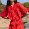 Juliet Dunn Cut Out Blouson Dress Red Hot