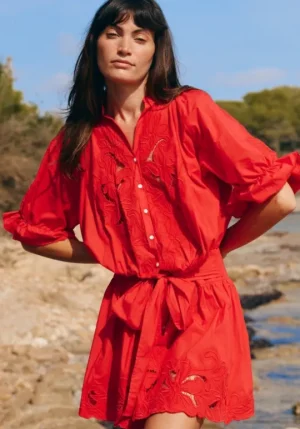 Juliet Dunn Cut Out Blouson Dress Red Hot