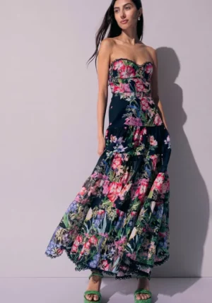 Charo Ruiz Danny Long Dress Black Botanical New