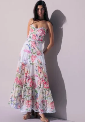 Charo Ruiz Danny Long Dress White Botanical Discount