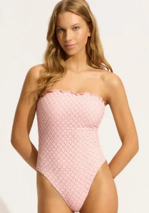 Seafolly Daydreamer DD Bandeau Swimsuit Pink Clearance