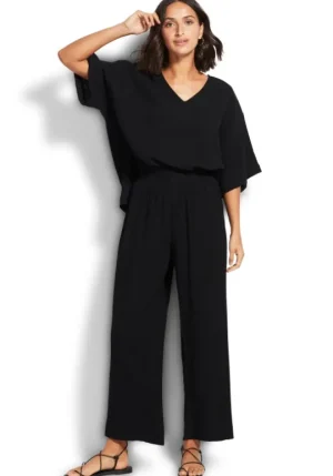 Seafolly Double Cloth Pants Black New