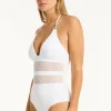 Sea Level Drift Halter Swimsuit White Discount