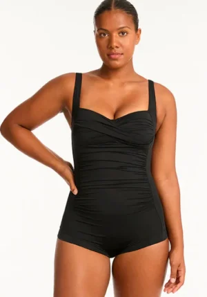 Sea Level Essentials Boyleg Swimsuit Black Discount