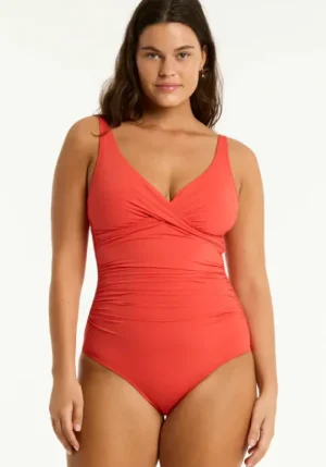 Sea Level Essentials Cross Front Swimsuit Flame Hot