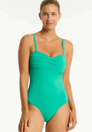 Sea Level Essentials Twist Bandeau Swimsuit Evergreen Hot