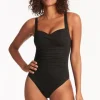 Sea Level Essentials Twist Front Swimsuit Black Outlet