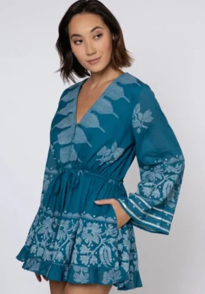 Juliet Dunn Flare Sleeve Playsuit Dhaka Petrol Clearance