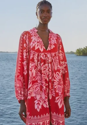 Farm Rio Flora Tapestry Red Long Sleeve Mini Dress Online