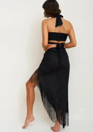 Pitusa Fringe Sarong Black Fashion