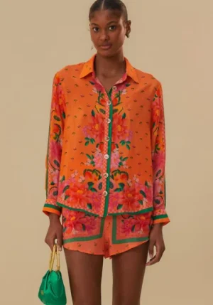 Farm Rio Fruit Garden Scarf Shorts Orange New