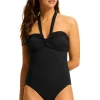 Seafolly Halter Bandeau Swimsuit Black Outlet