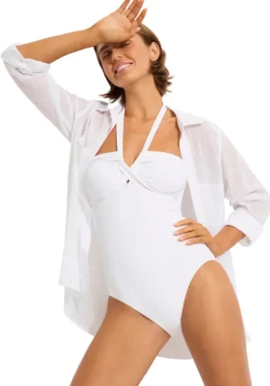 Seafolly Halter Bandeau Swimsuit White Hot