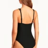 Sea Level Honeycomb Spliced Swimsuit Black New
