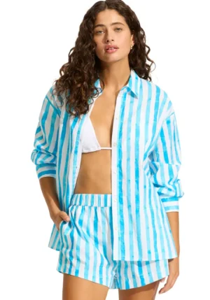 Seafolly Isla Palm Oversized Beach Shirt Turquoise Isla Palm Turquoise Online