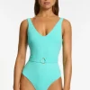 JETS Swimwear Isla Rib V Neck Belted Swimsuit Dolce Best