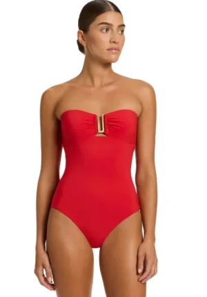 JETS Swimwear Jetset Bandeau Swimsuit Rosso Clearance