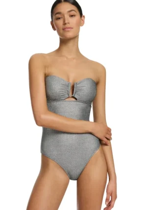 JETS Swimwear Jetset Bandeau Swimsuit Silver Outlet