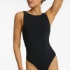JETS Swimwear Jetset High Leg Tank Swimsuit Black New